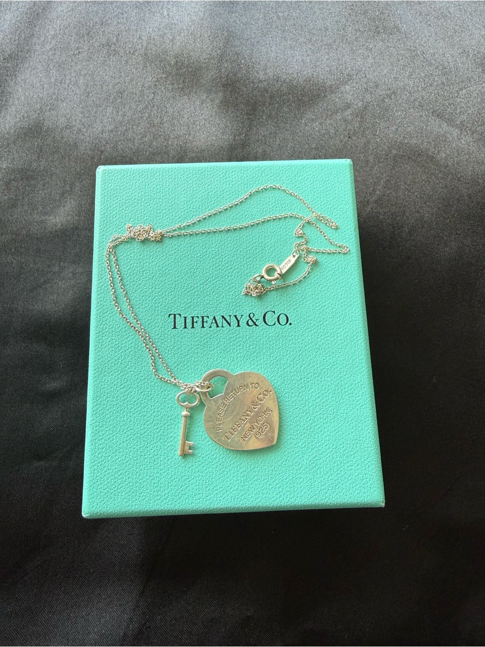 Tiffany & Co. Silver Heart Tag with Key Pendant Necklace - Silver